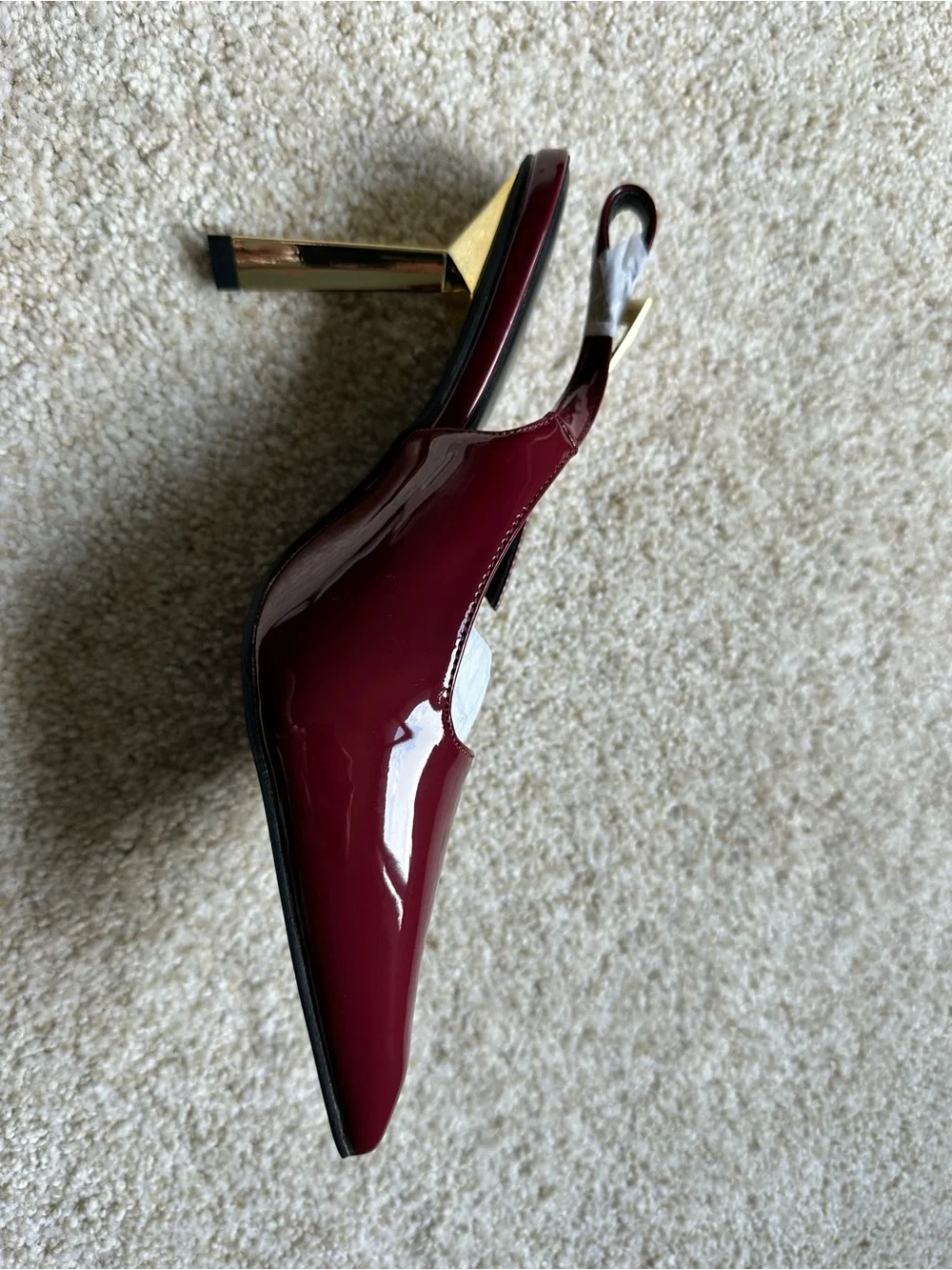 Burgundy Pointed-Toe Slingback Pumps with Gold Heel